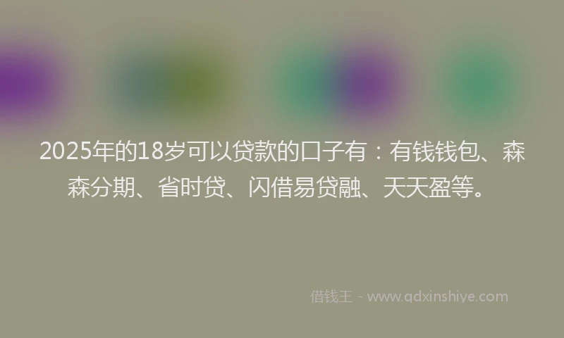 2025年的18岁可以贷款的口子有：有钱钱包、森森分期、省时贷、闪借易贷融、天天盈等。