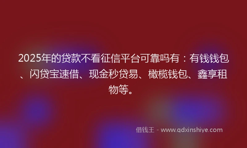 2025年的贷款不看征信平台可靠吗有：有钱钱包、闪贷宝速借、现金秒贷易、橄榄钱包、鑫享租物等。