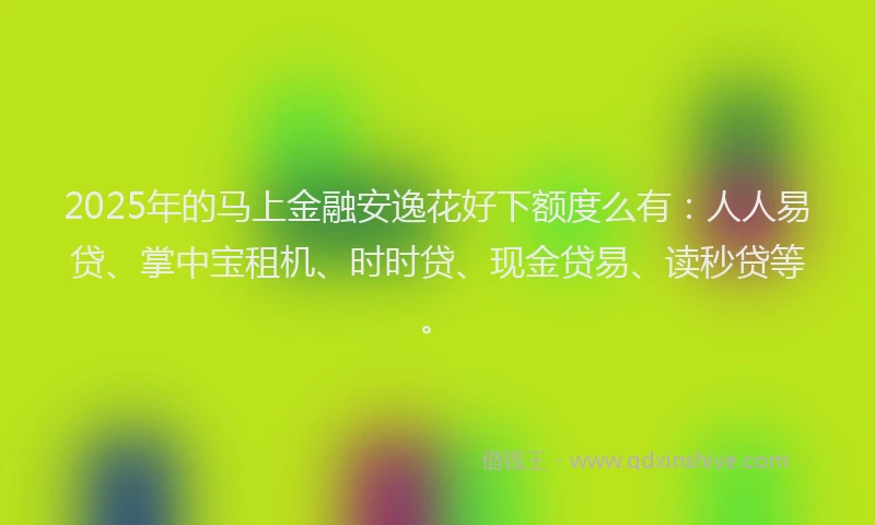 2025年的马上金融安逸花好下额度么有：人人易贷、掌中宝租机、时时贷、现金贷易、读秒贷等。