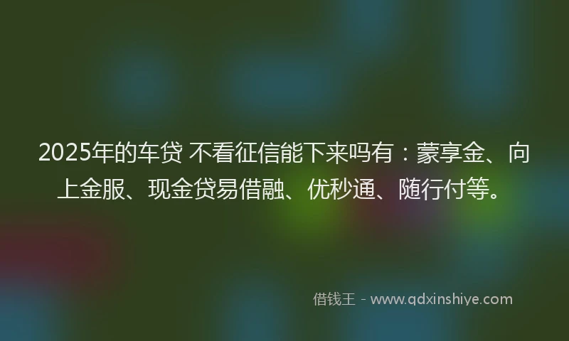 2025年的车贷 不看征信能下来吗有：蒙享金、向上金服、现金贷易借融、优秒通、随行付等。