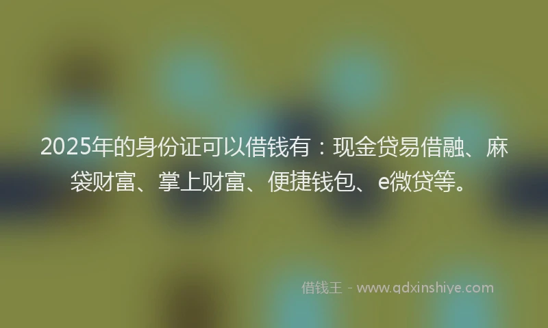 2025年的身份证可以借钱有：现金贷易借融、麻袋财富、掌上财富、便捷钱包、e微贷等。
