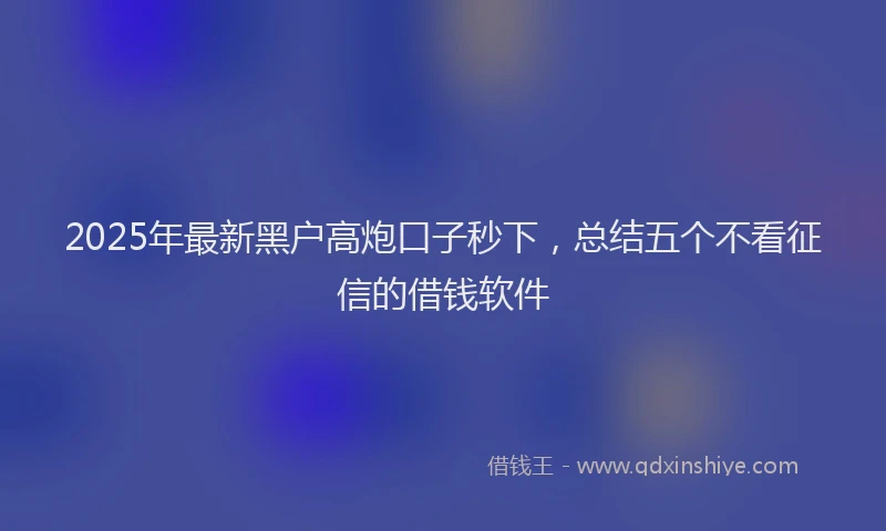 2025年最新黑户高炮口子秒下，总结五个不看征信的借钱软件