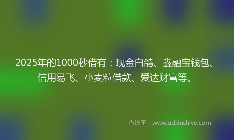 2025年的1000秒借有：现金白鸽、鑫融宝钱包、信用易飞、小麦粒借款、爱达财富等。