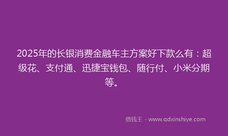 2025年的长银消费金融车主方案好下款么有：超级花、支付通、迅捷宝钱包、随行付、小米分期等。