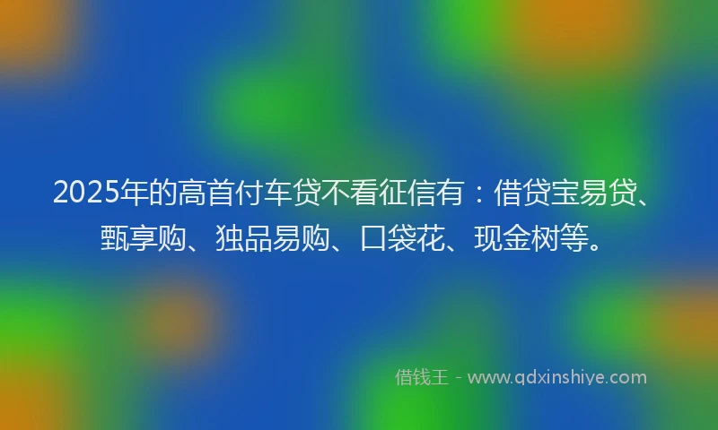 2025年的高首付车贷不看征信有：借贷宝易贷、甄享购、独品易购、口袋花、现金树等。