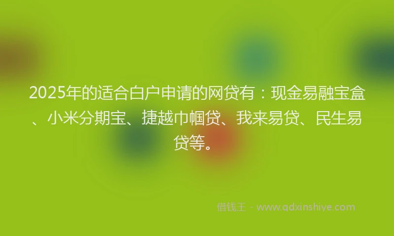 2025年的适合白户申请的网贷有：现金易融宝盒、小米分期宝、捷越巾帼贷、我来易贷、民生易贷等。