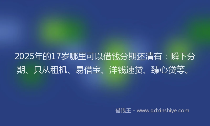 2025年的17岁哪里可以借钱分期还清有：瞬下分期、只从租机、易借宝、洋钱速贷、臻心贷等。