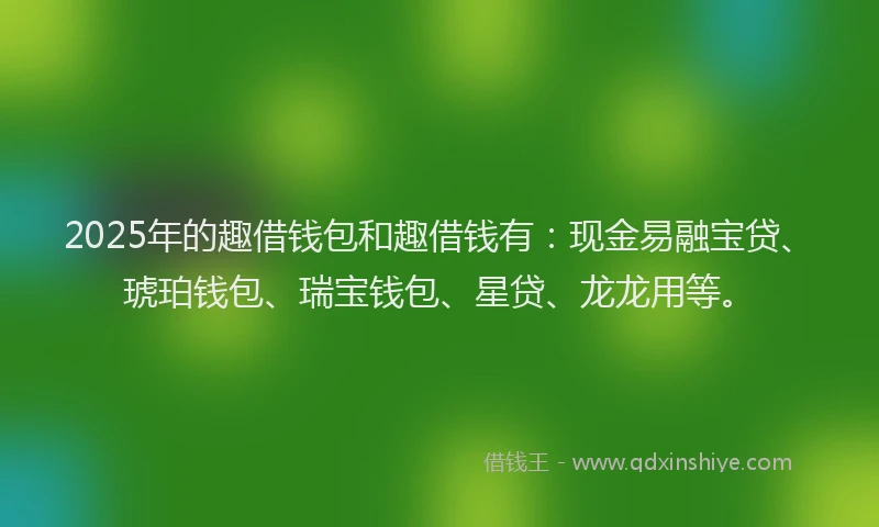 2025年的趣借钱包和趣借钱有：现金易融宝贷、琥珀钱包、瑞宝钱包、星贷、龙龙用等。