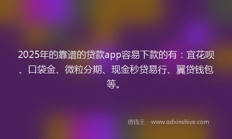 2025年的靠谱的贷款app容易下款的有：宜花呗、口袋金、微粒分期、现金秒贷易行、翼贷钱包等。