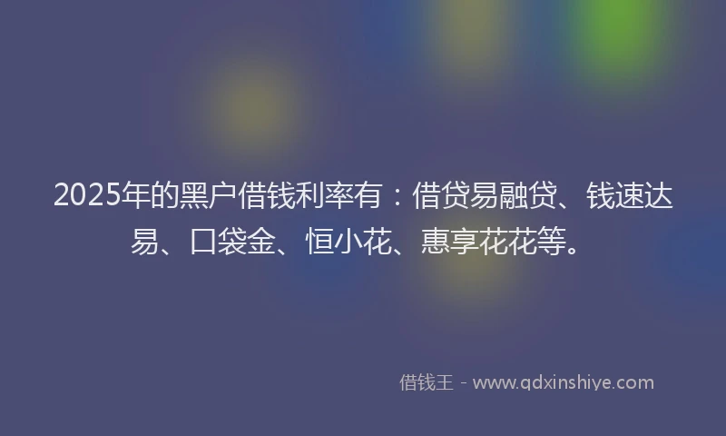 2025年的黑户借钱利率有：借贷易融贷、钱速达易、口袋金、恒小花、惠享花花等。