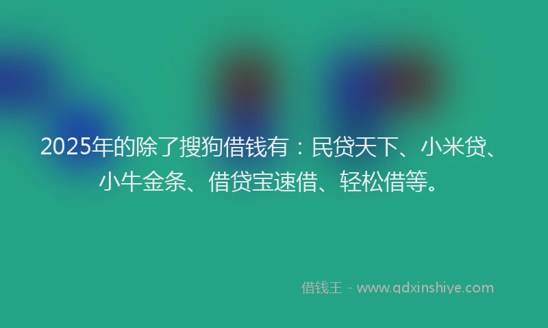 2025年的除了搜狗借钱有：民贷天下、小米贷、小牛金条、借贷宝速借、轻松借等。