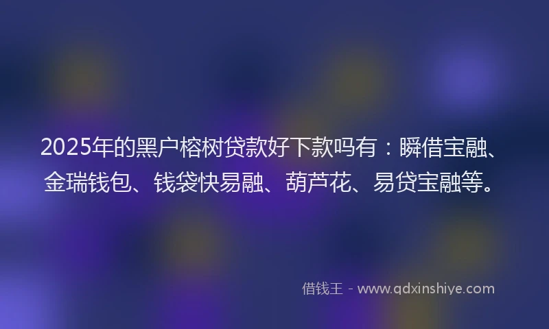 2025年的黑户榕树贷款好下款吗有：瞬借宝融、金瑞钱包、钱袋快易融、葫芦花、易贷宝融等。