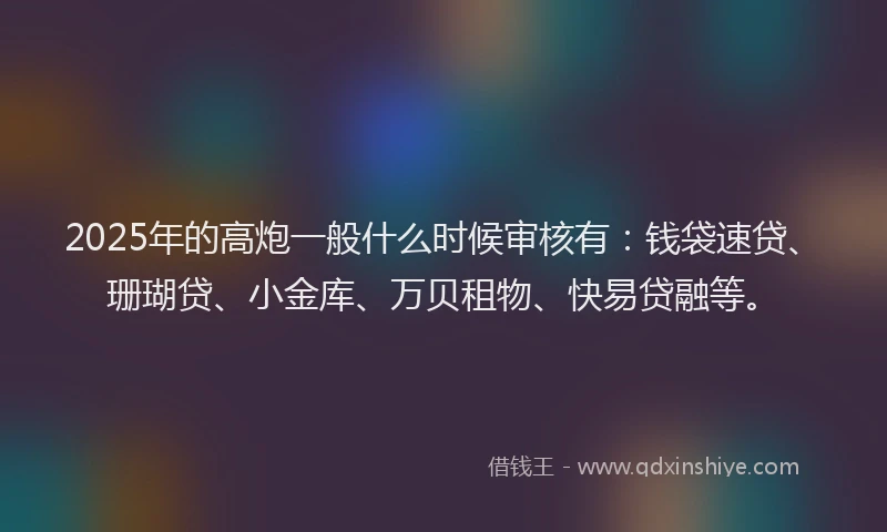 2025年的高炮一般什么时候审核有：钱袋速贷、珊瑚贷、小金库、万贝租物、快易贷融等。