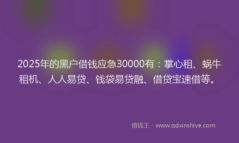 2025年的黑户借钱应急30000有：掌心租、蜗牛租机、人人易贷、钱袋易贷融、借贷宝速借等。