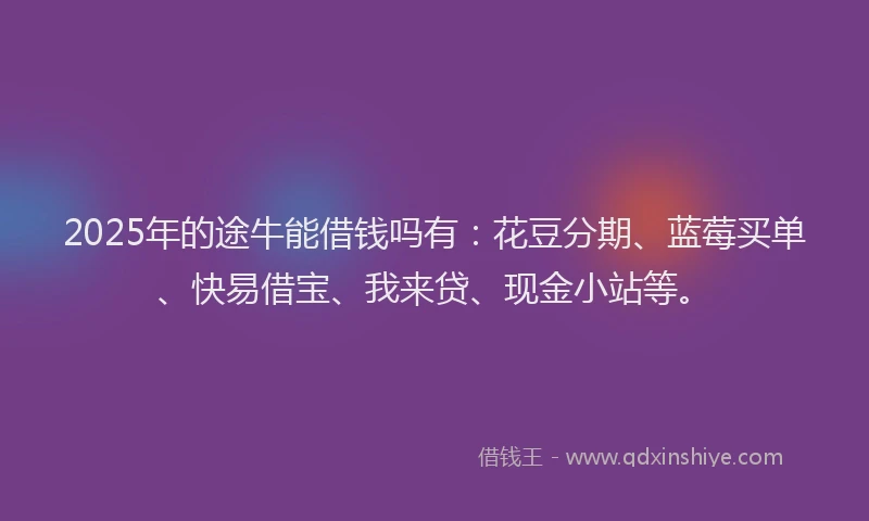 2025年的途牛能借钱吗有：花豆分期、蓝莓买单、快易借宝、我来贷、现金小站等。