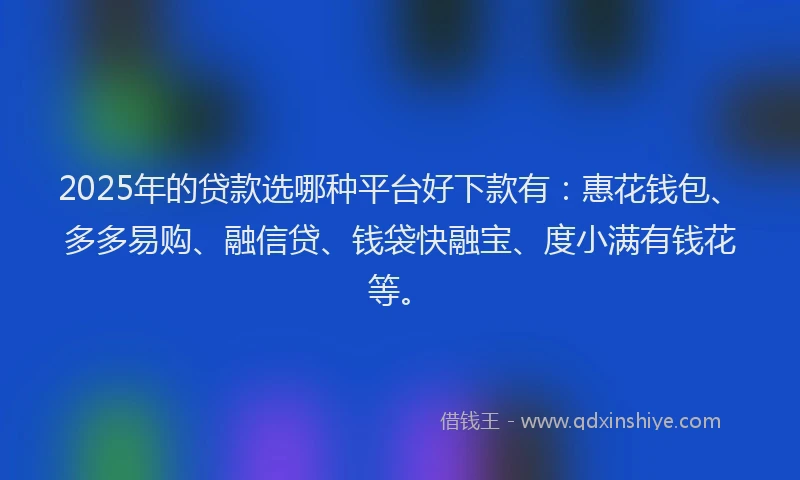 2025年的贷款选哪种平台好下款有：惠花钱包、多多易购、融信贷、钱袋快融宝、度小满有钱花等。