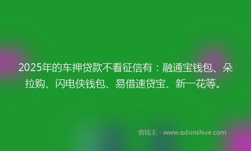 2025年的车押贷款不看征信有：融通宝钱包、朵拉购、闪电侠钱包、易借速贷宝、新一花等。