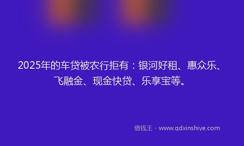2025年的车贷被农行拒有：银河好租、惠众乐、飞融金、现金快贷、乐享宝等。