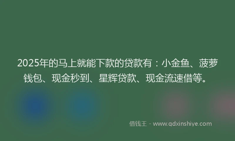2025年的马上就能下款的贷款有：小金鱼、菠萝钱包、现金秒到、星辉贷款、现金流速借等。