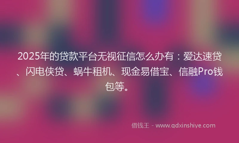 2025年的贷款平台无视征信怎么办有：爱达速贷、闪电侠贷、蜗牛租机、现金易借宝、信融Pro钱包等。