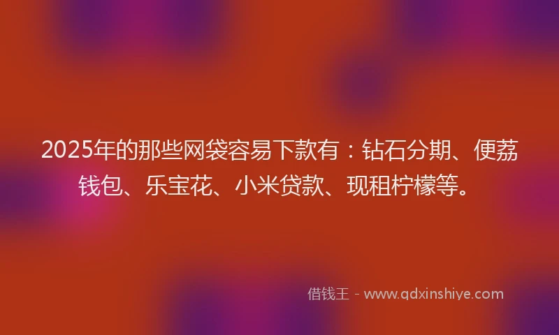 2025年的那些网袋容易下款有：钻石分期、便荔钱包、乐宝花、小米贷款、现租柠檬等。