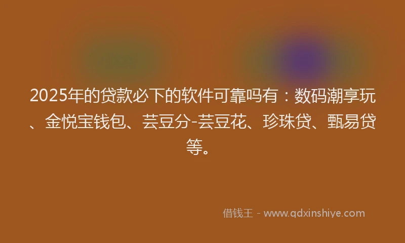 2025年的贷款必下的软件可靠吗有：数码潮享玩、金悦宝钱包、芸豆分-芸豆花、珍珠贷、甄易贷等。