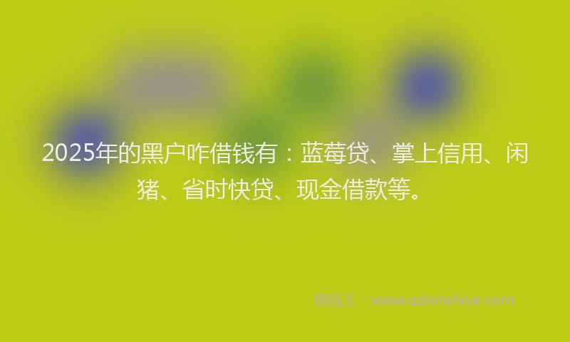 2025年的黑户咋借钱有：蓝莓贷、掌上信用、闲猪、省时快贷、现金借款等。