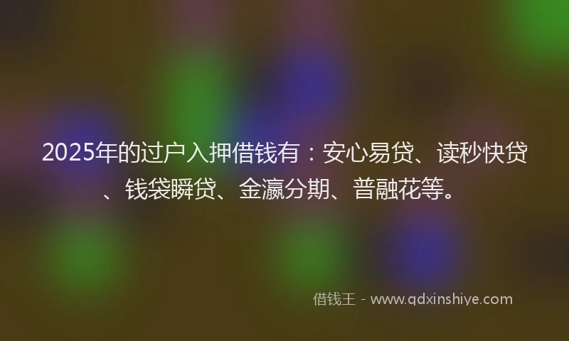 2025年的过户入押借钱有：安心易贷、读秒快贷、钱袋瞬贷、金瀛分期、普融花等。