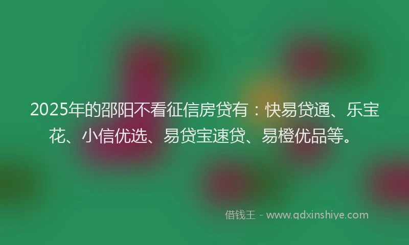 2025年的邵阳不看征信房贷有：快易贷通、乐宝花、小信优选、易贷宝速贷、易橙优品等。