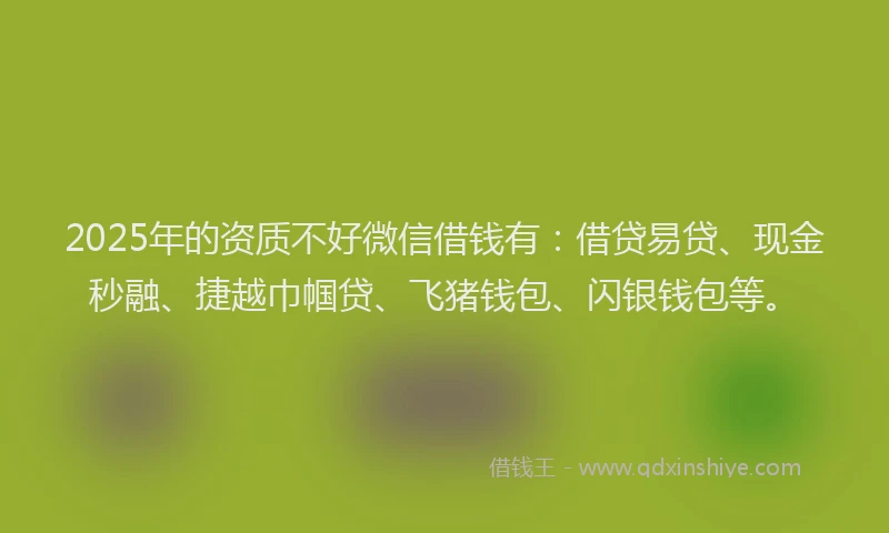 2025年的资质不好微信借钱有：借贷易贷、现金秒融、捷越巾帼贷、飞猪钱包、闪银钱包等。