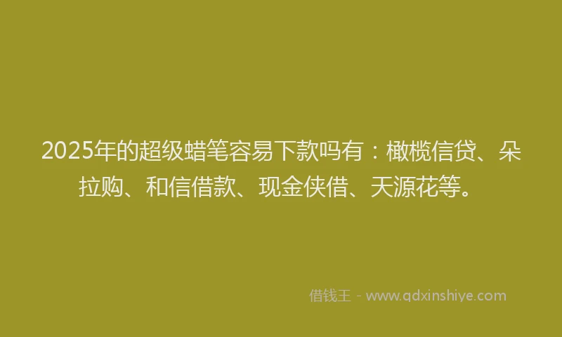 2025年的超级蜡笔容易下款吗有：橄榄信贷、朵拉购、和信借款、现金侠借、天源花等。