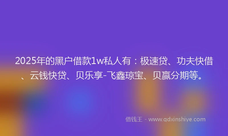 2025年的黑户借款1w私人有：极速贷、功夫快借、云钱快贷、贝乐享-飞鑫琼宝、贝赢分期等。