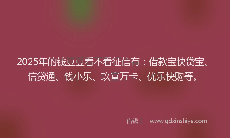 2025年的钱豆豆看不看征信有：借款宝快贷宝、信贷通、钱小乐、玖富万卡、优乐快购等。