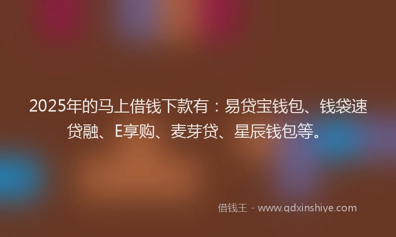 2025年的马上借钱下款有：易贷宝钱包、钱袋速贷融、E享购、麦芽贷、星辰钱包等。