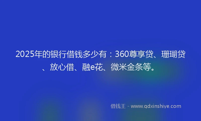 2025年的银行借钱多少有：360尊享贷、珊瑚贷、放心借、融e花、微米金条等。