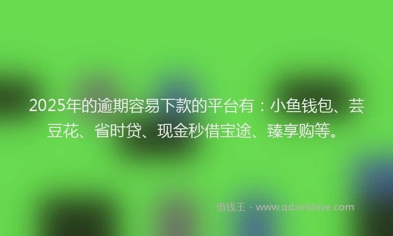 2025年的逾期容易下款的平台有：小鱼钱包、芸豆花、省时贷、现金秒借宝途、臻享购等。
