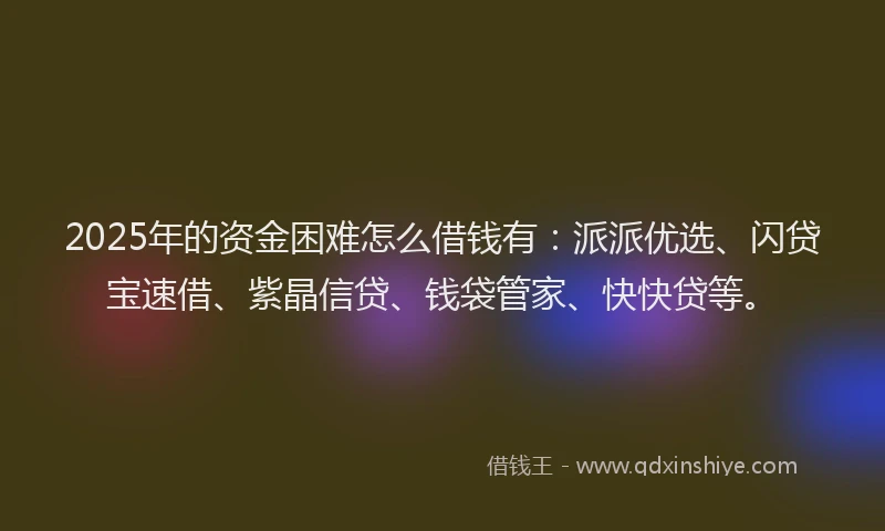 2025年的资金困难怎么借钱有：派派优选、闪贷宝速借、紫晶信贷、钱袋管家、快快贷等。