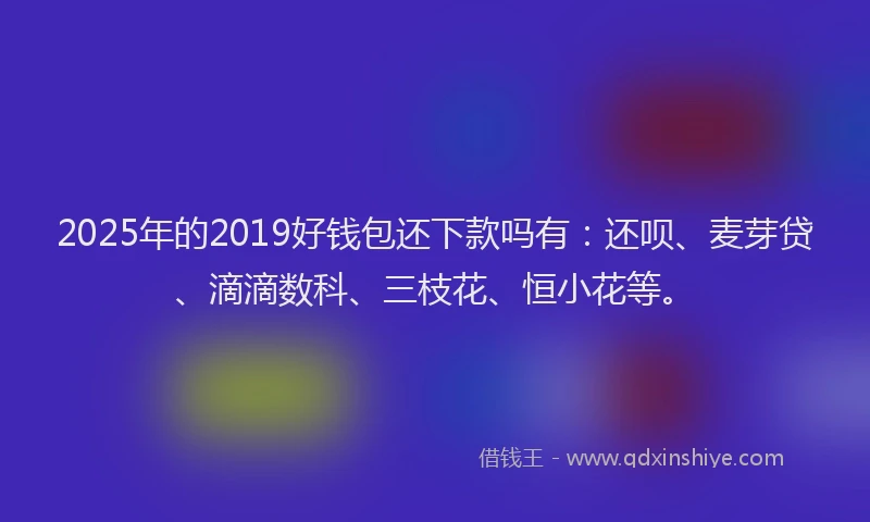 2025年的2019好钱包还下款吗有：还呗、麦芽贷、滴滴数科、三枝花、恒小花等。