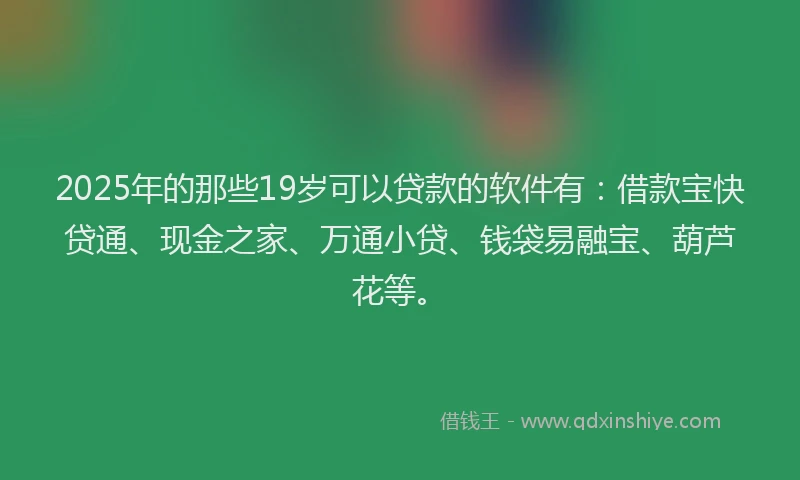 2025年的那些19岁可以贷款的软件有：借款宝快贷通、现金之家、万通小贷、钱袋易融宝、葫芦花等。