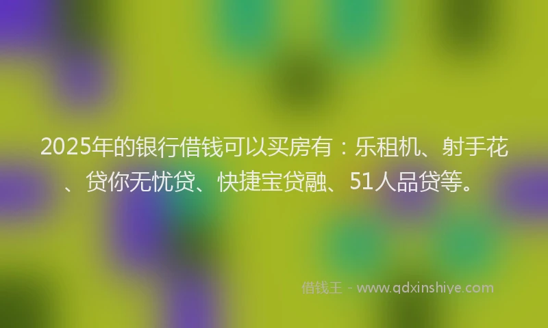 2025年的银行借钱可以买房有：乐租机、射手花、贷你无忧贷、快捷宝贷融、51人品贷等。