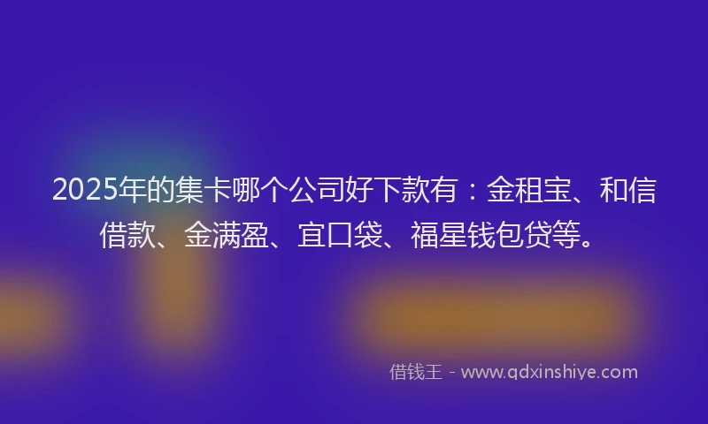 2025年的集卡哪个公司好下款有：金租宝、和信借款、金满盈、宜口袋、福星钱包贷等。