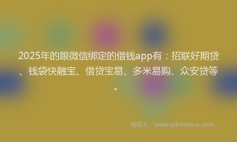 2025年的跟微信绑定的借钱app有：招联好期贷、钱袋快融宝、借贷宝易、多米易购、众安贷等。