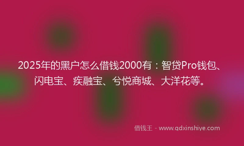 2025年的黑户怎么借钱2000有：智贷Pro钱包、闪电宝、疾融宝、兮悦商城、大洋花等。