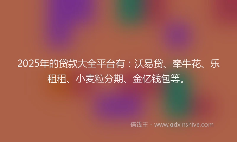 2025年的贷款大全平台有：沃易贷、牵牛花、乐租租、小麦粒分期、金亿钱包等。
