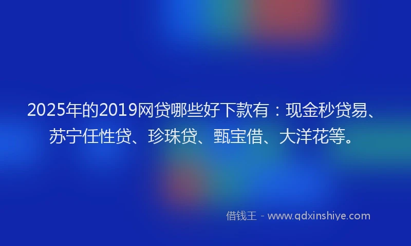 2025年的2019网贷哪些好下款有：现金秒贷易、苏宁任性贷、珍珠贷、甄宝借、大洋花等。