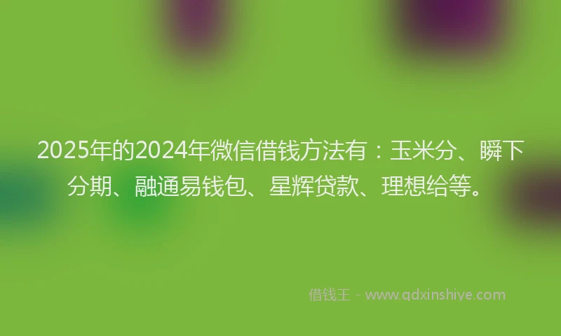 2025年的2024年微信借钱方法有：玉米分、瞬下分期、融通易钱包、星辉贷款、理想给等。