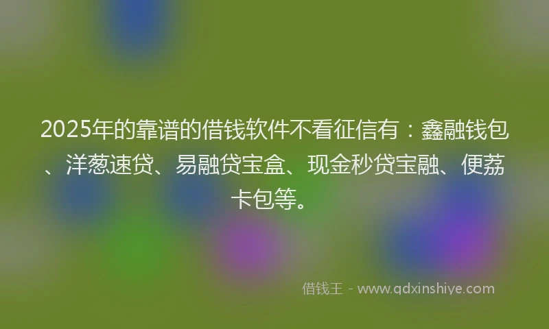 2025年的靠谱的借钱软件不看征信有：鑫融钱包、洋葱速贷、易融贷宝盒、现金秒贷宝融、便荔卡包等。