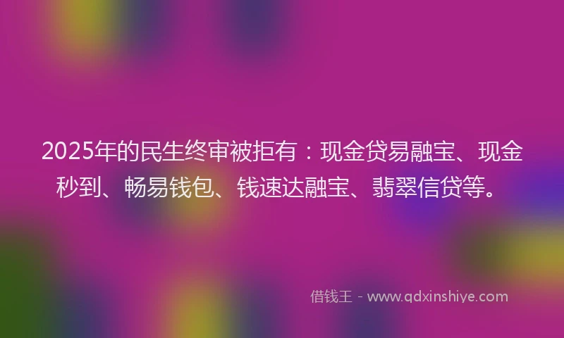 2025年的民生终审被拒有：现金贷易融宝、现金秒到、畅易钱包、钱速达融宝、翡翠信贷等。
