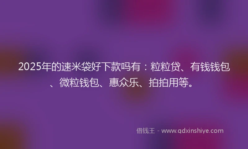 2025年的速米袋好下款吗有：粒粒贷、有钱钱包、微粒钱包、惠众乐、拍拍用等。