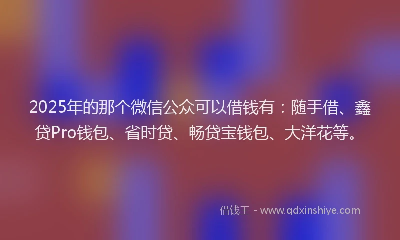 2025年的那个微信公众可以借钱有：随手借、鑫贷Pro钱包、省时贷、畅贷宝钱包、大洋花等。